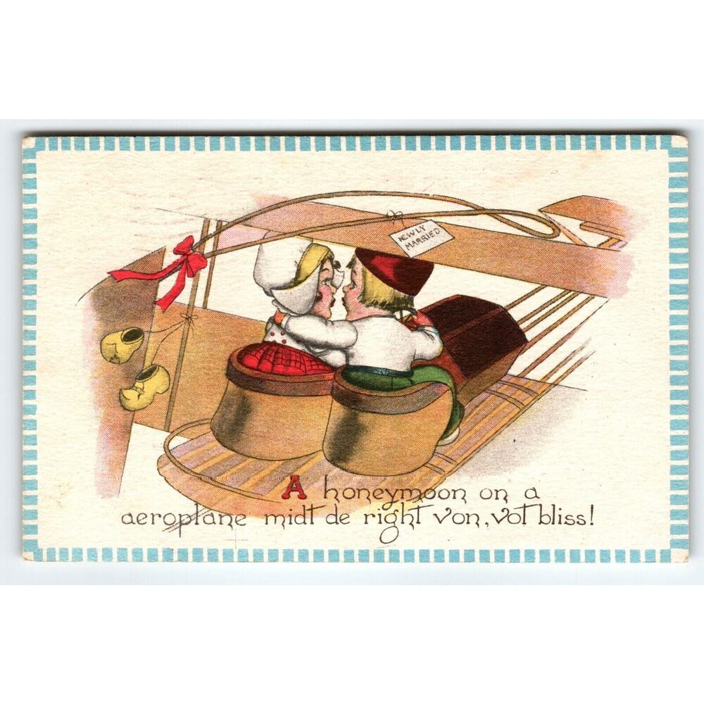 Dutch Boy and Girl Airplane Plane Romance Postcard Barton & Spooner 1912